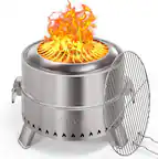 Front. Ciays - 17” Smokeless Portable Fire Pit for Outside Use with Stainless Steel Grill Rack, Fire Poker, Wood Burning, & Storage Bag - Silver.