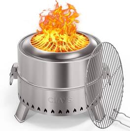 Ciays - 17” Smokeless Portable Fire Pit for Outside Use with Stainless Steel Grill Rack, Fire Poker, Wood Burning, & Storage Bag - Silver
