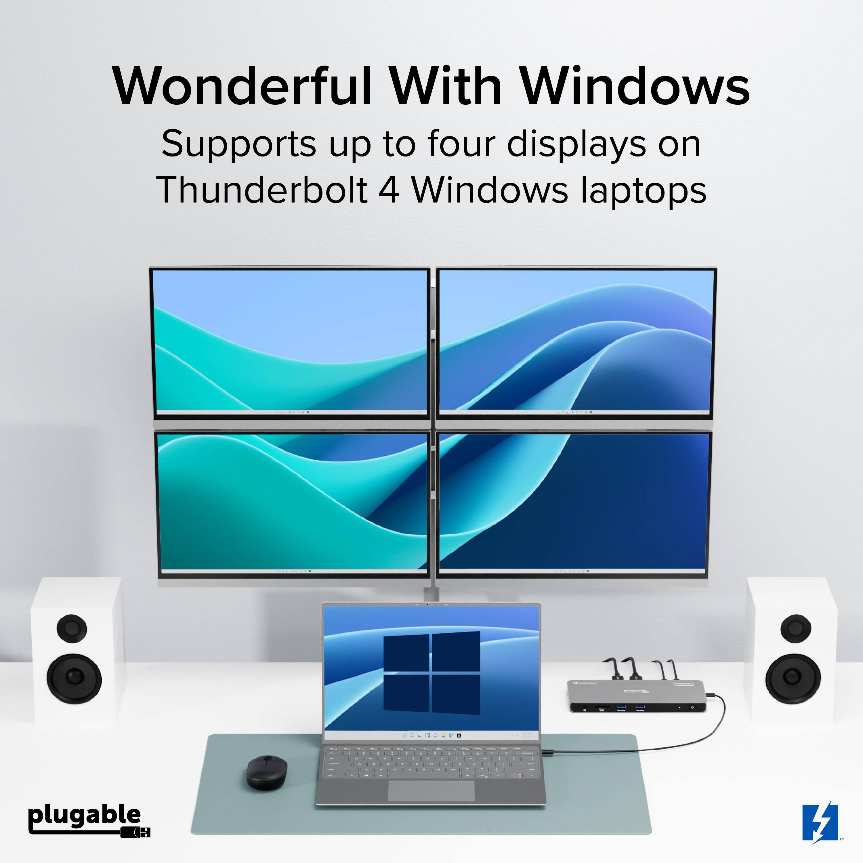 Plugable Thunderbolt 4 Dock for Quad Monitors 100W, Connects up to