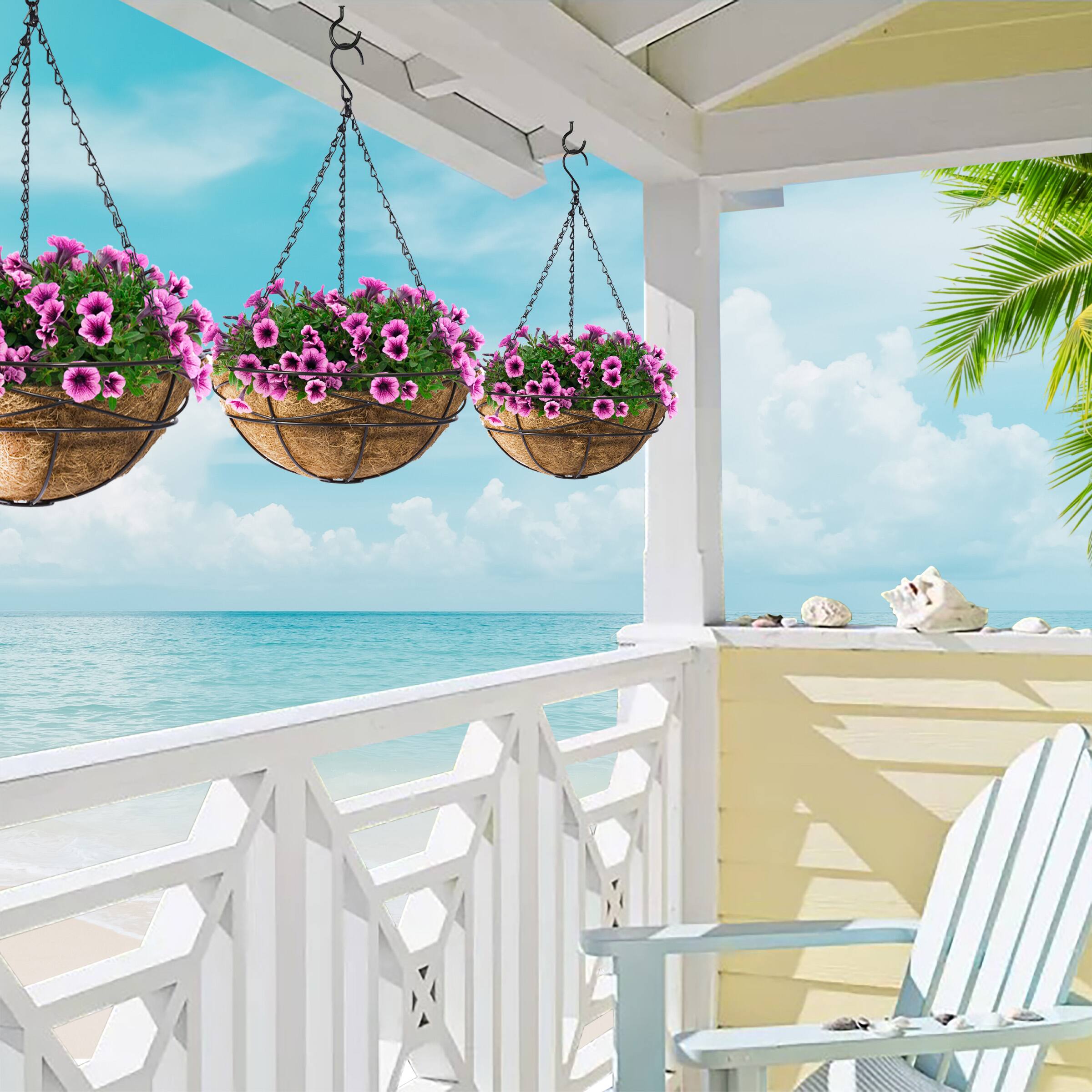 Alt View 4. Sorbus - Sorbus 4 Pack Metal Hanging Planter Basket Huge 12 Inch Hanging Flower Pot Basket & Coco Coir Liner for Indoor/Outdoor - Black.