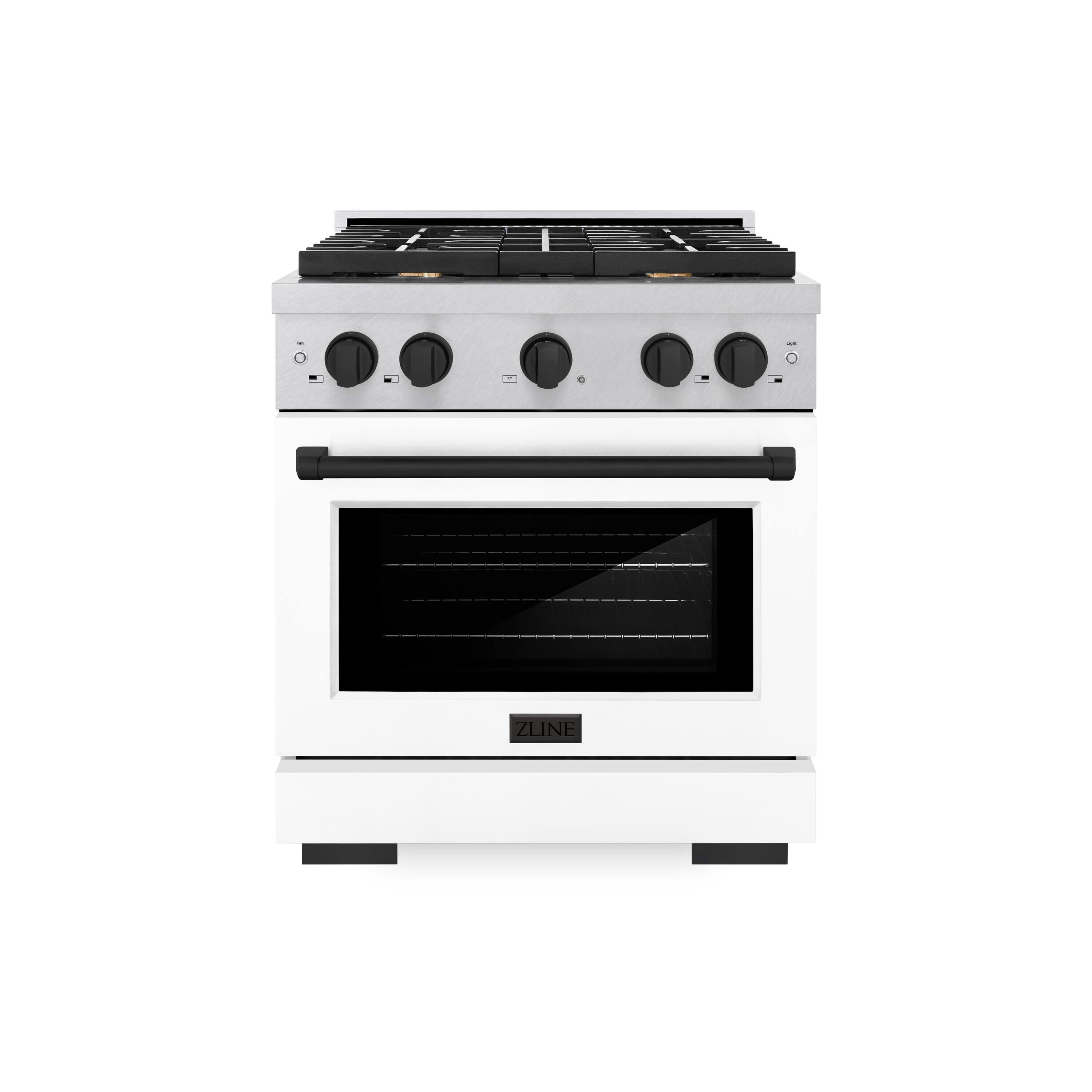 ZLINE - Autograph 30 in. Paramount Satin Steel Gas Range with Black Accents (SGRSZ-WM-30-MB) - White Matte - Front_Zoom