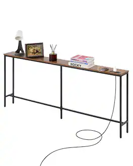 VEVOR - Narrow Console Table, 70.9" Behind Couch Table with Power Outlets, 1-Tier Long Entryway Table, Narrow Sofa Table - Brown