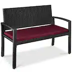 Front. Best Choice Products - Best Choice Products 2-Person Outdoor Wicker Bench Garden Patio Porch Furniture w/ 700lb Capacity - Deep Burgundy/Black - Burgundy/Black.