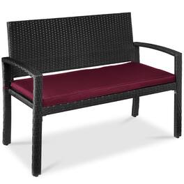 Best Choice Products - 2-Person Outdoor Wicker Bench Garden Patio Porch Furniture w/ 700lb Capacity - Deep - Burgundy/Black
