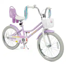 Costway - Girls Bike, 20" Kids Bicycle with Basket, Doll Seat, Colorful Streamers, Reflectors - Purple