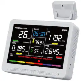 bonoch - 16 in 1 Air Quality Monitor Indoor 12Hrs Battery 7" Wildfire CO2 Monitor - White