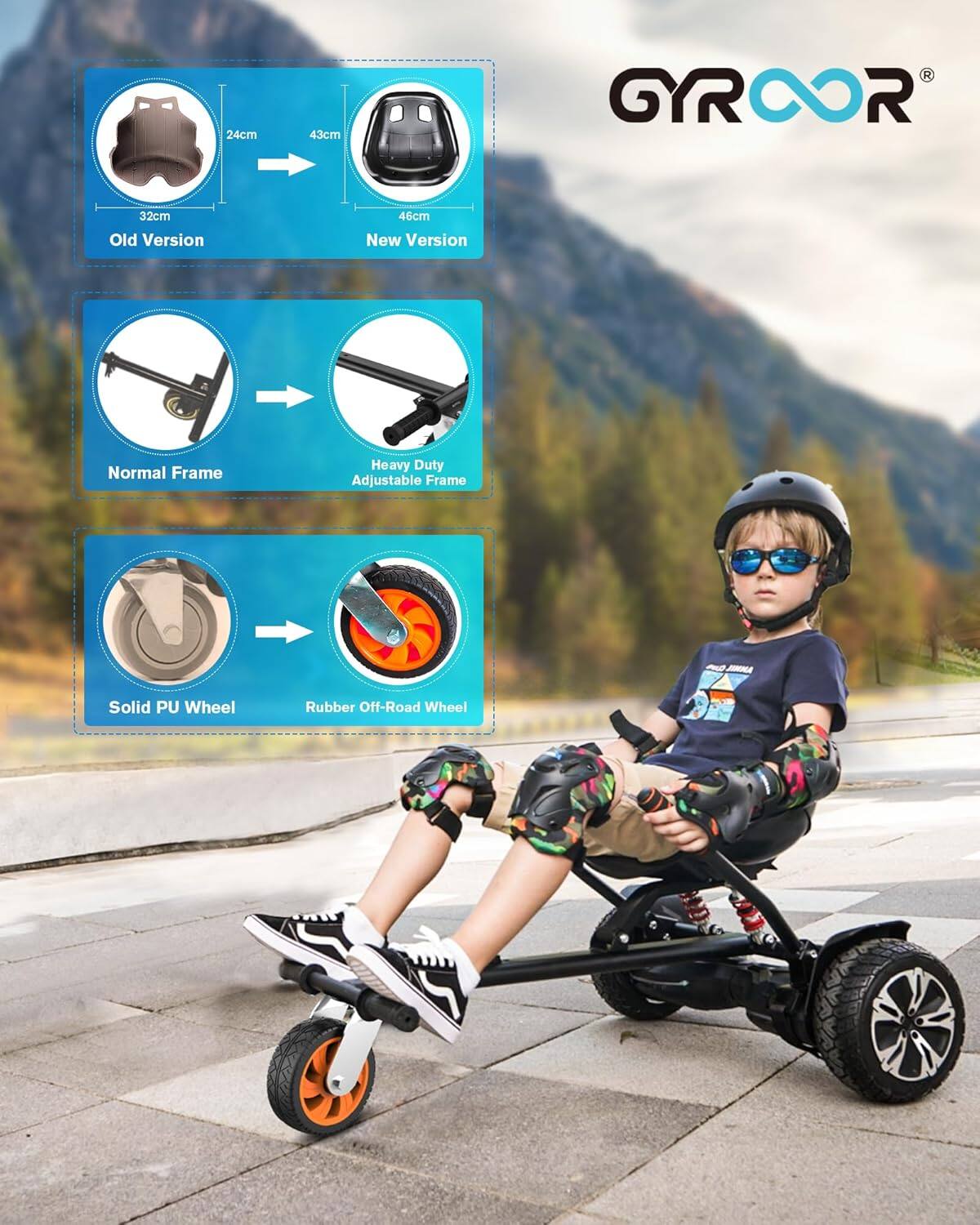 - Old Version: 24cm x 32cm x 43cm
- New Version: 46cm
- Normal Frame
- Heavy Duty Adjustable Frame
- Solid PU Wheel
- Rubber Off-Road Wheel