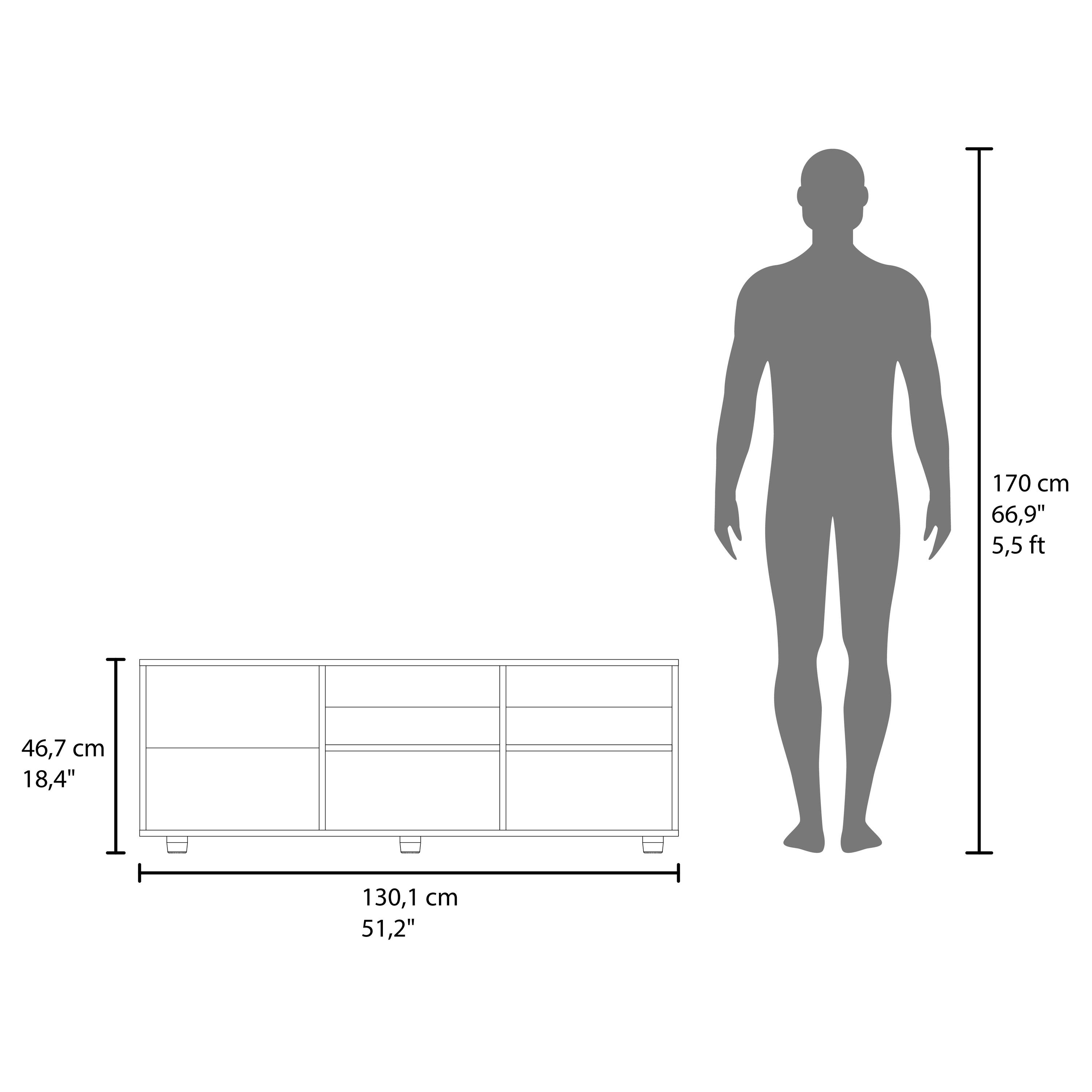 170 cm  
66,9"  
5,5 ft  

46,7 cm  
18,4"  

130,1 cm  
51,2"