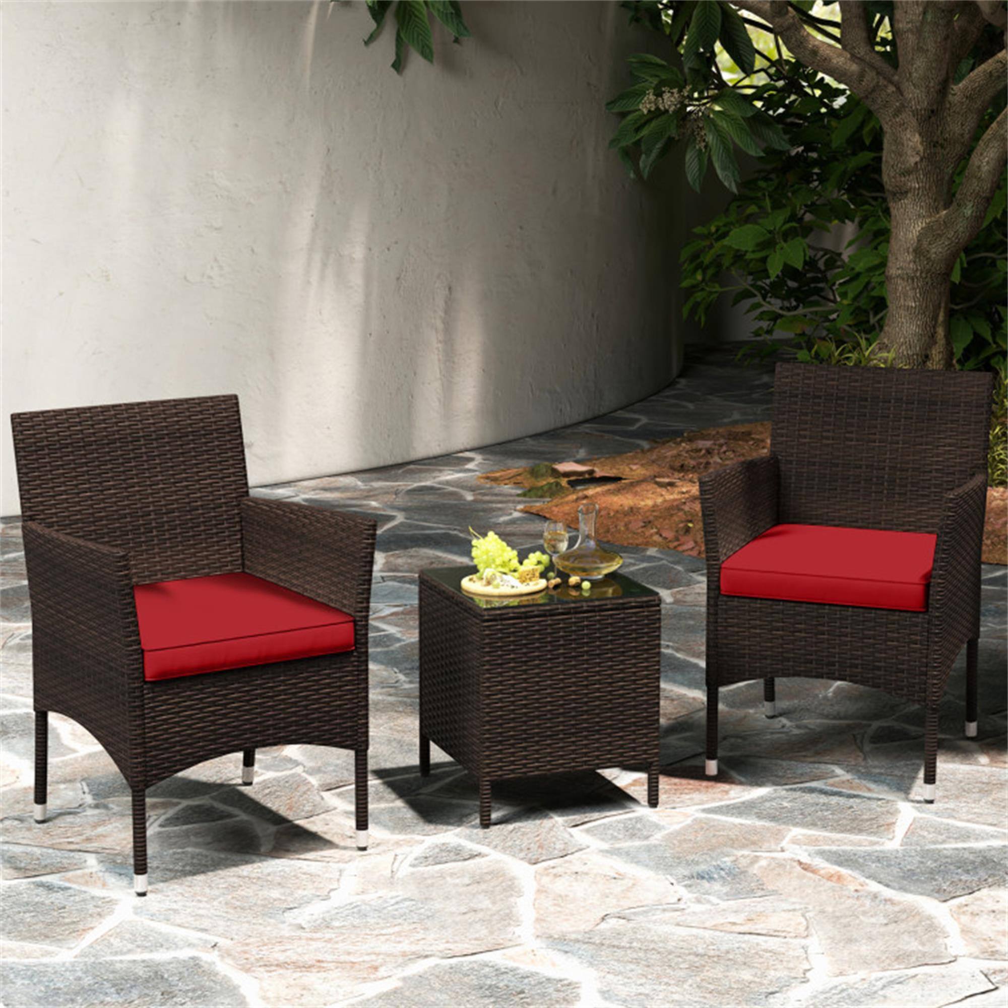 Alt View 1. Boyel Living - Red 3 Pieces Outdoor Conversation Set with Cushioned Seat and Glass Tabletop 32.0-in L x 22.5-in W x 22.5-in H - Red.