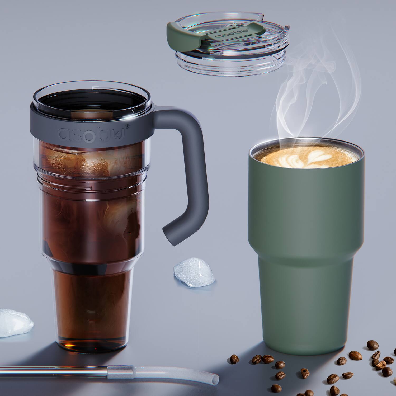 Alt View 4. Asobu - 34-Oz Explorer See-Through Travel Mug with Detachable Insulated Tumbler - Green.