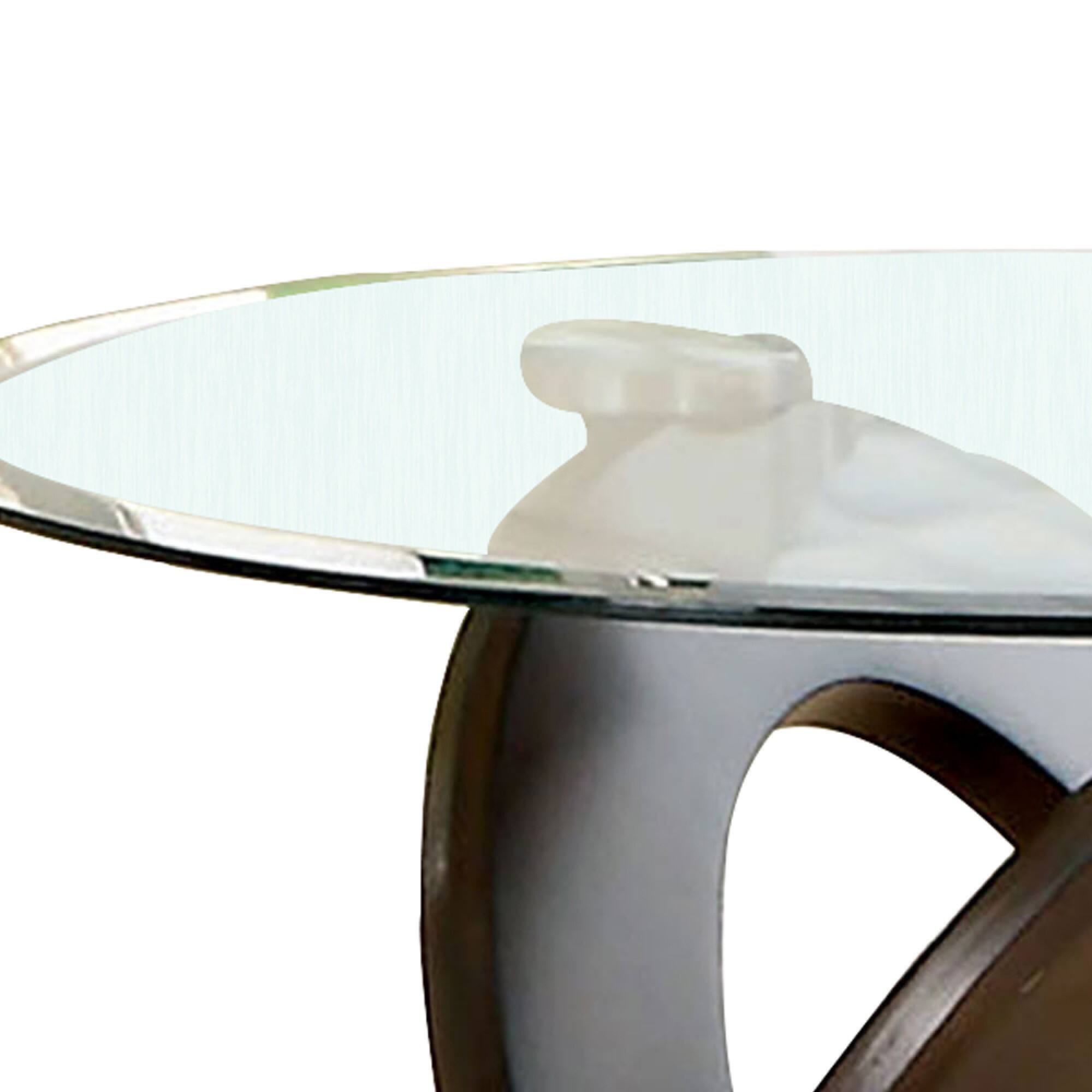 Alt View 3. Manhattan Lane - Cross Oval Base End Table with Round Glass Top - Brown and Clear.