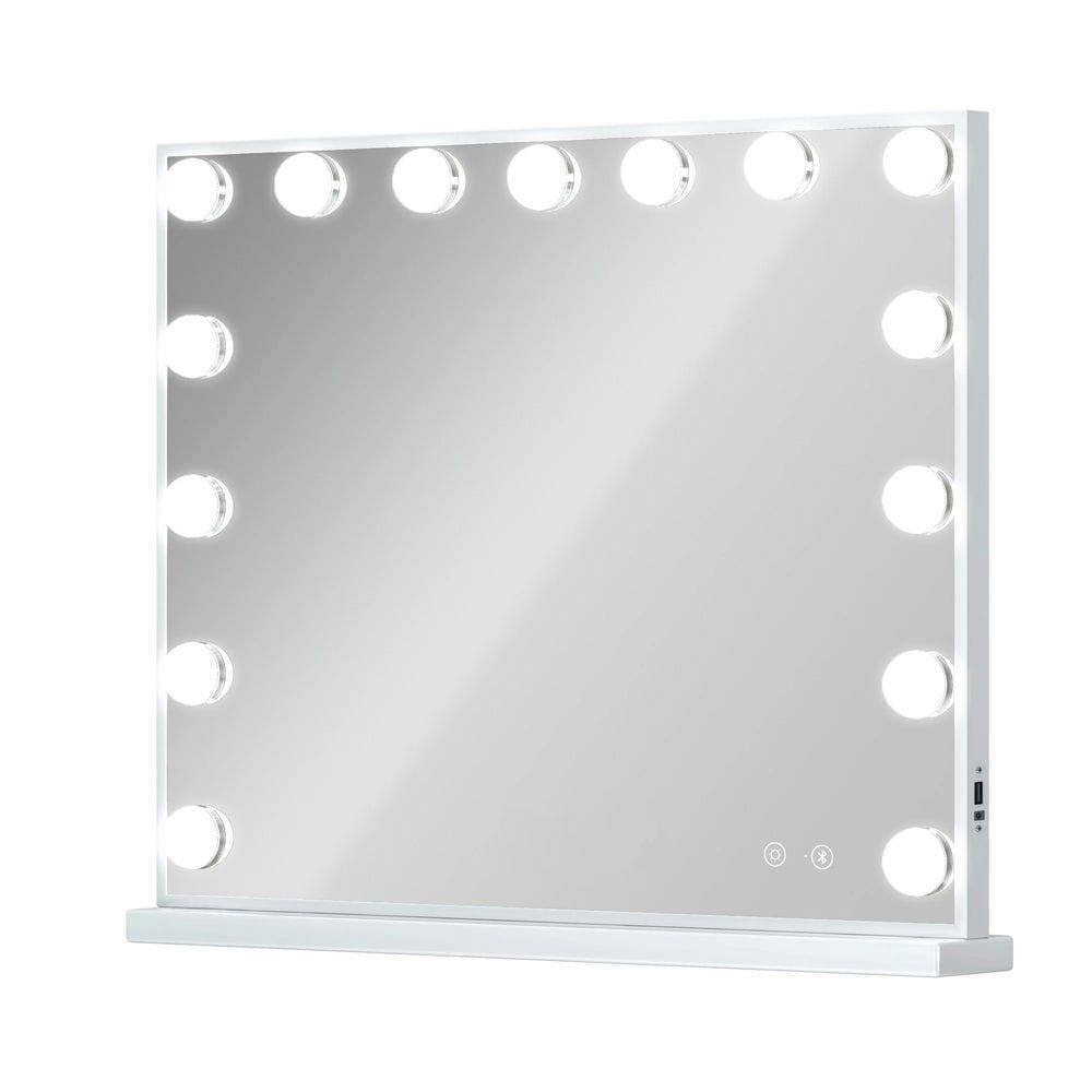 Alt View 4. Kadyn - 22.8"x18.1" Lighted Vanity Mirror with Bluetooth Speaker, 15 LED Bulbs & USB Charge Port, White+Silver.