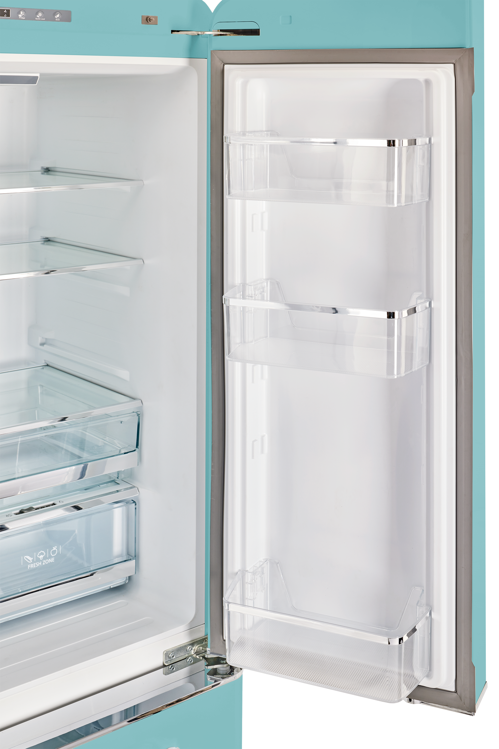 The text on the image reads "Fresh Zone" which indicates that the refrigerator has a dedicated section for fresh food items.