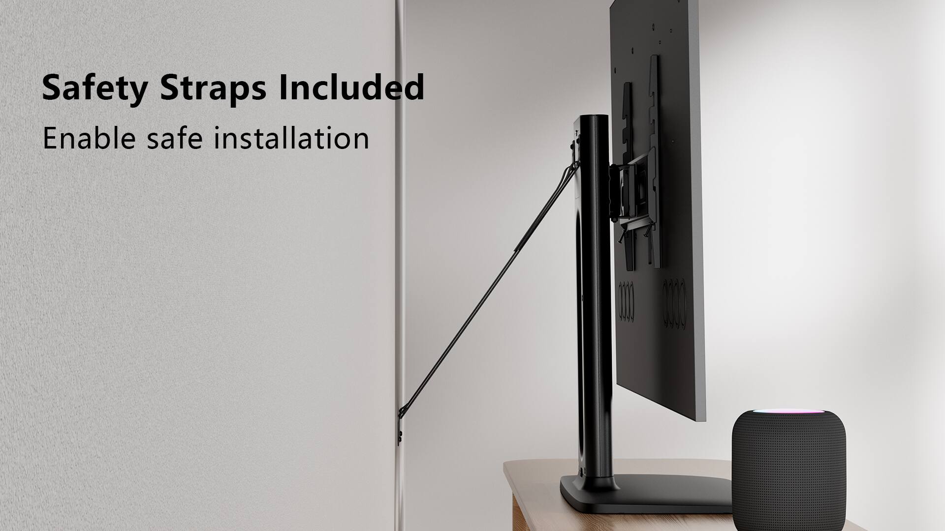 The text on the image reads "Safety Straps Included Enable safe installation."