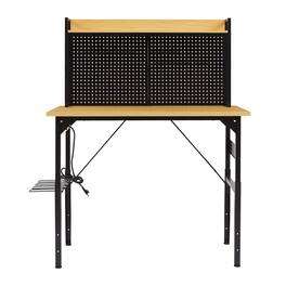 Anysun - Rolling Adjustable Height Heavy Duty Wooden Desktop Workbench with Hooks and Shelf - Yellow+Black