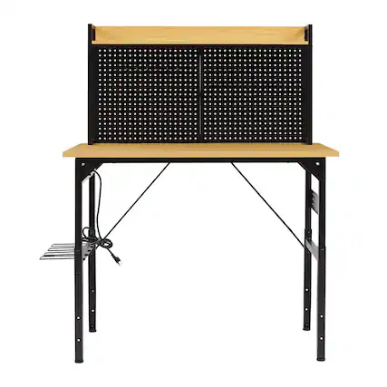 Front. Anysun - Anysun Rolling Adjustable Height Heavy Duty Wooden Desktop Workbench with Hooks and Shelf - Yellow+Black.