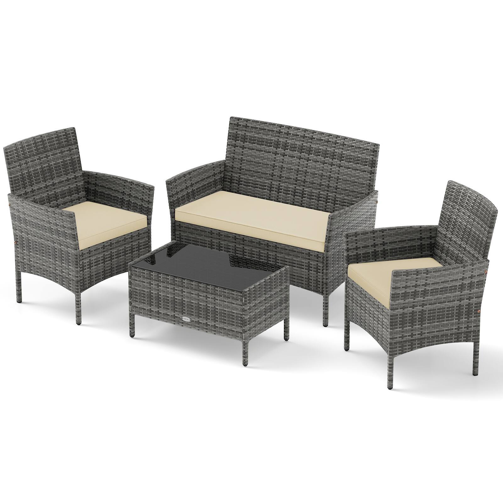 Alt View 6. Gymax - Gymax Set Of 4 Patio Furniture Set w/Washable Cushions & Tempered Glass Coffee Table Beige - Mix Gray, Beige.