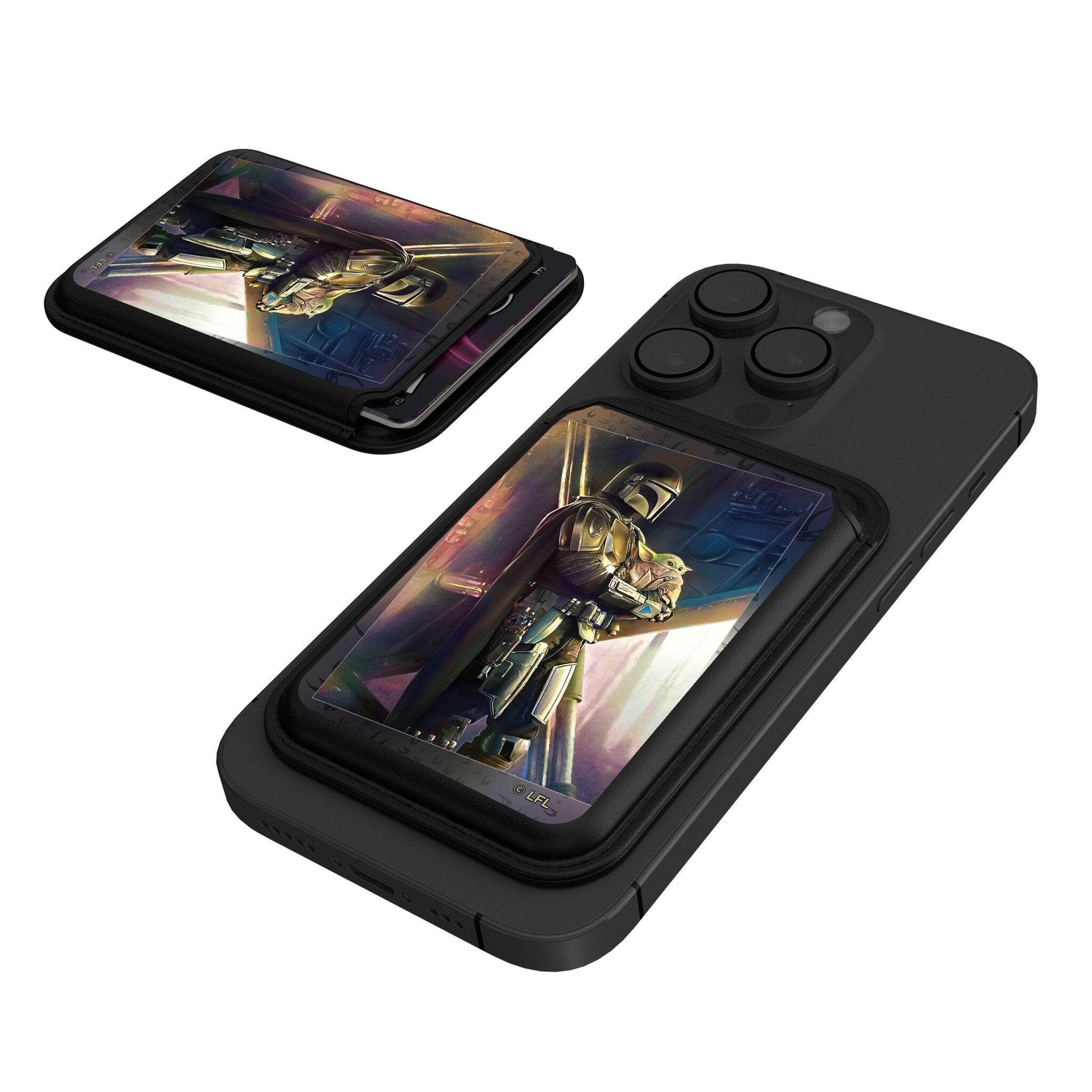 Front. Keyscaper - Star Wars: The Mandalorian Portrait Black Magnetic Credit Card Wallet - Din Djarin.