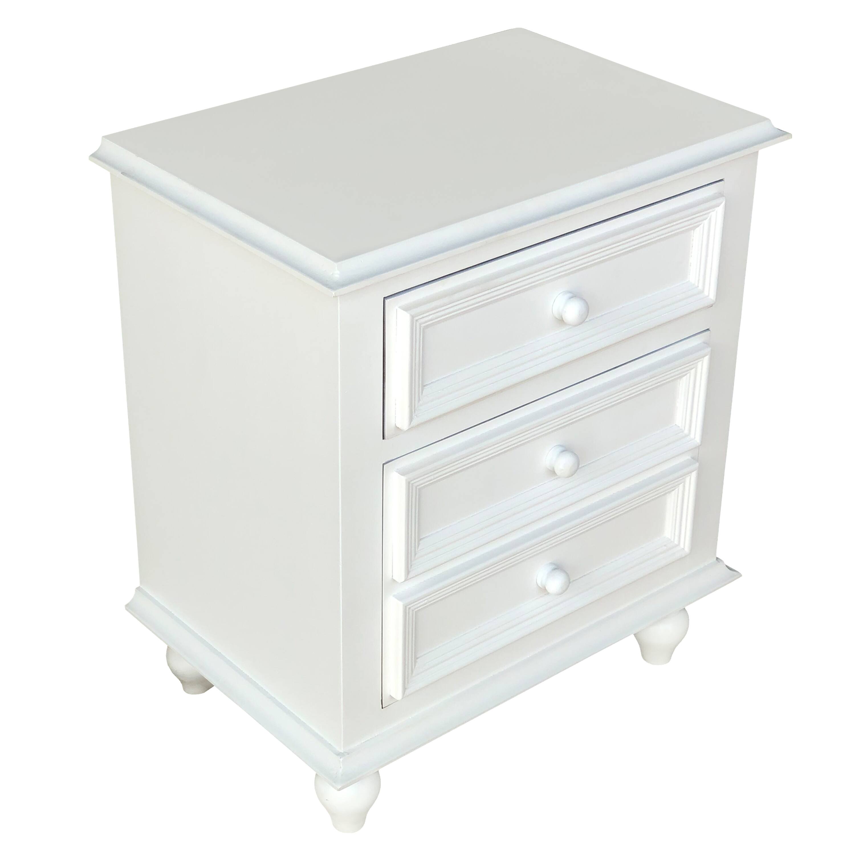 Alt View 1. Manhattan Lane - 28 Inch Bedside Nightstand, 2 Drawers with Classic Round Knobs, Handcrafted White Mango Wood - White.