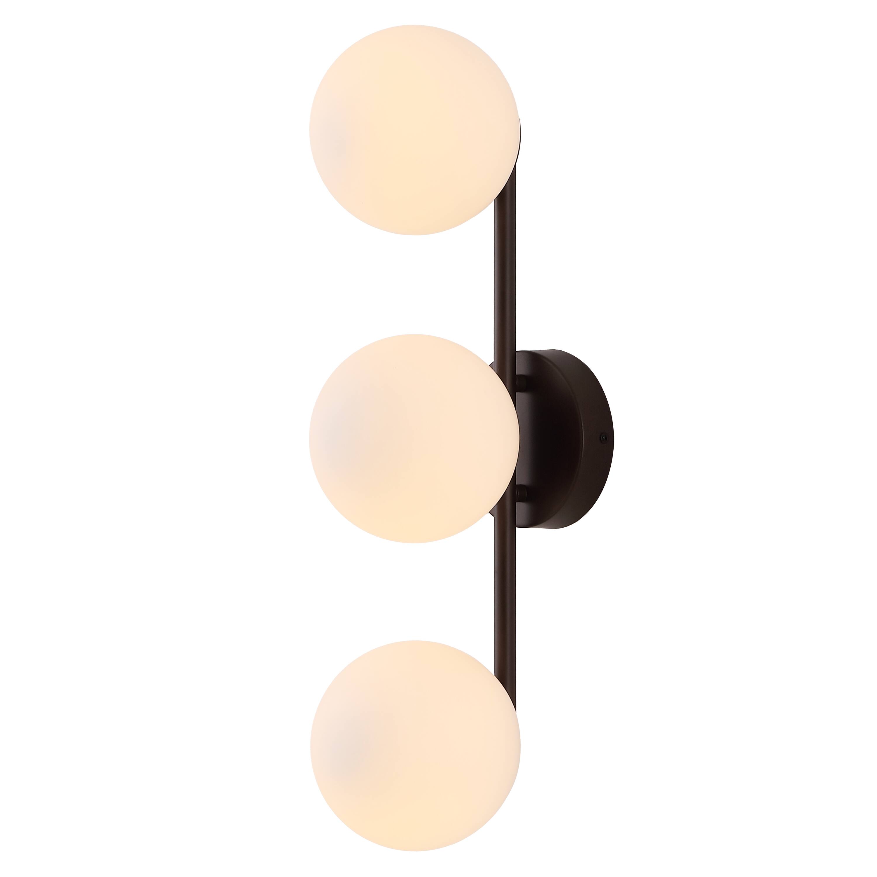 Front. Jonathan Y - Nash 23" Mid-Century Modern Oil Rubbed Bronze 3-Light Metal Vanity Light with White Glass Globe Shades Wall Sconce - Oil Rubbed Bronze.