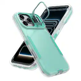 Dteck - For Apple iPhone 17 Pro Rugged Case, Heavy Duty Dual Layer Shockproof Lens Kickstand Drop Protection Cover - Cyan