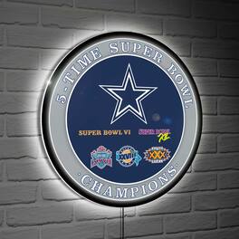 Evergreen Enterprises - Dallas Cowboys Five-Time Super Bowl Champions XL Round LED Wall Sign - Multicolor