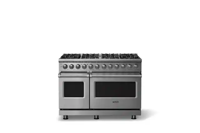 Front. Viking - 48"W. Pro5S 7.3 Cu.Ft. Freestanding Self-Clean LP Sealed 8B LP Dual Fuel Convection Rng/Grdl-Stainless Steel - Stainless Steel.