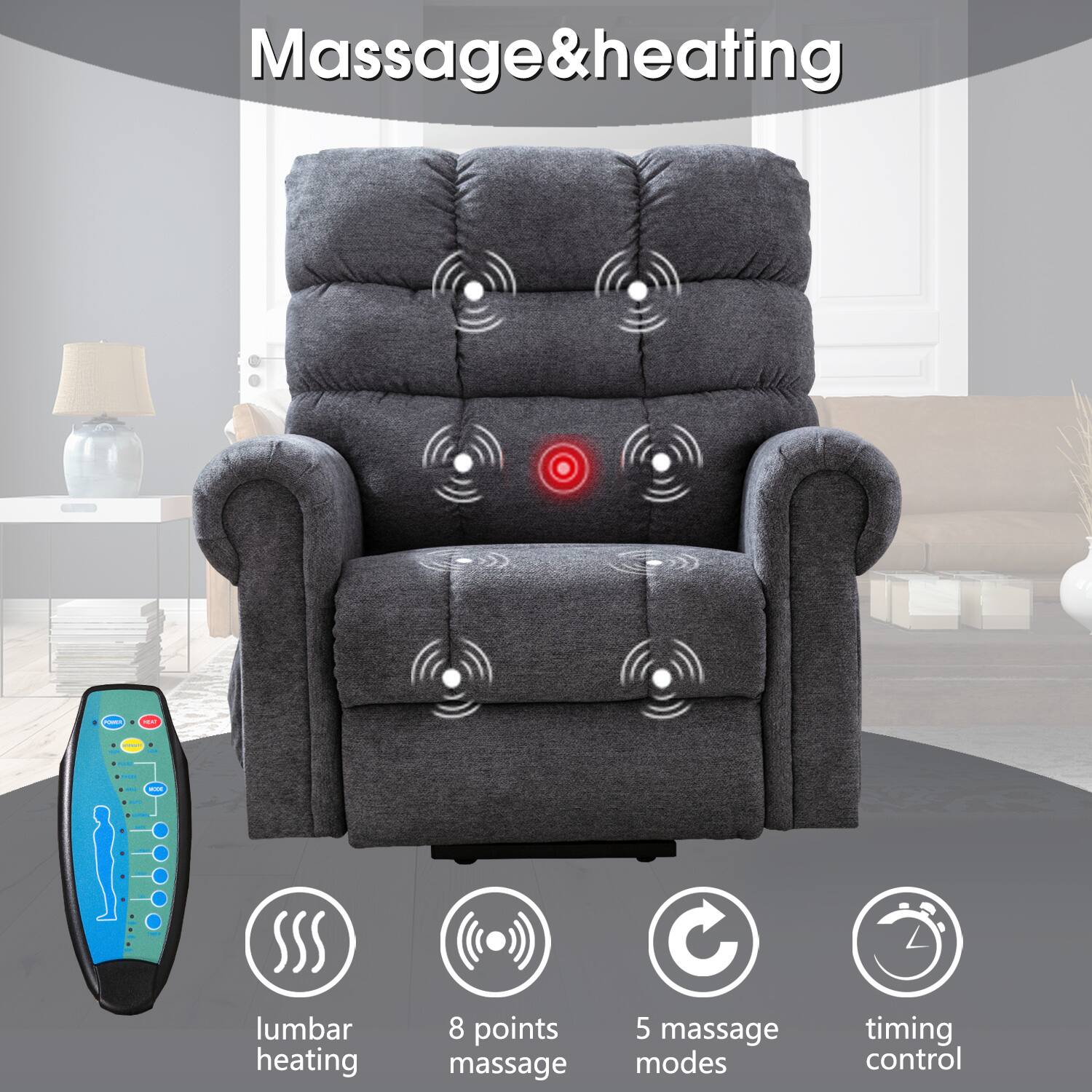 Massage & Heating / - - Lumbar Heating 8 Points Massage 5 Massage Modes Timing Control