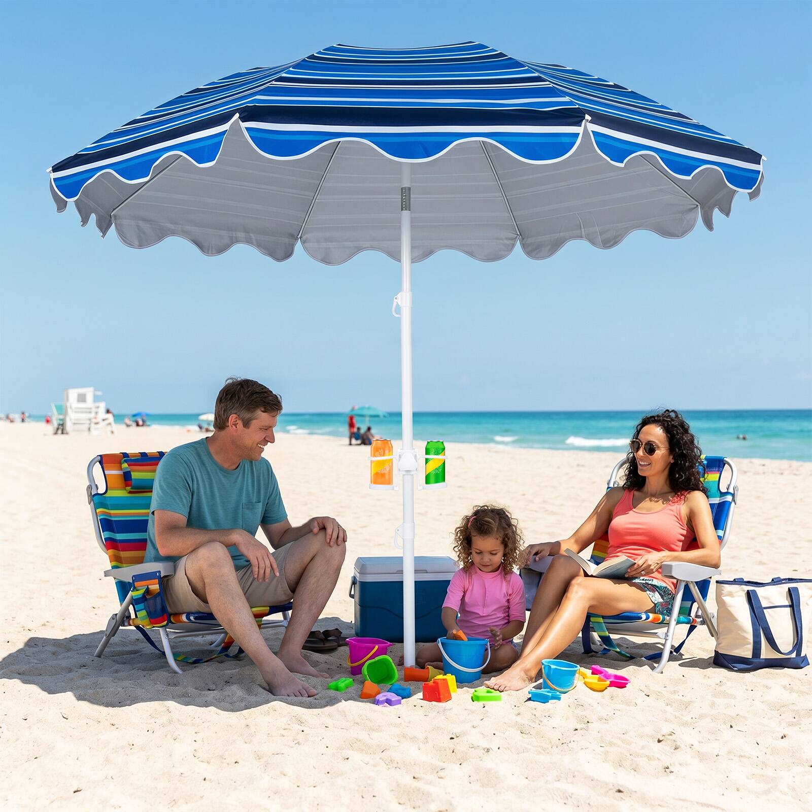 Alt View 1. Gymax - Gymax 6.5 FT Beach Umbrella w/Sand Anchor Tilt Mechanism UPF 50+ Sun Protection Navy Stripe - Blue.