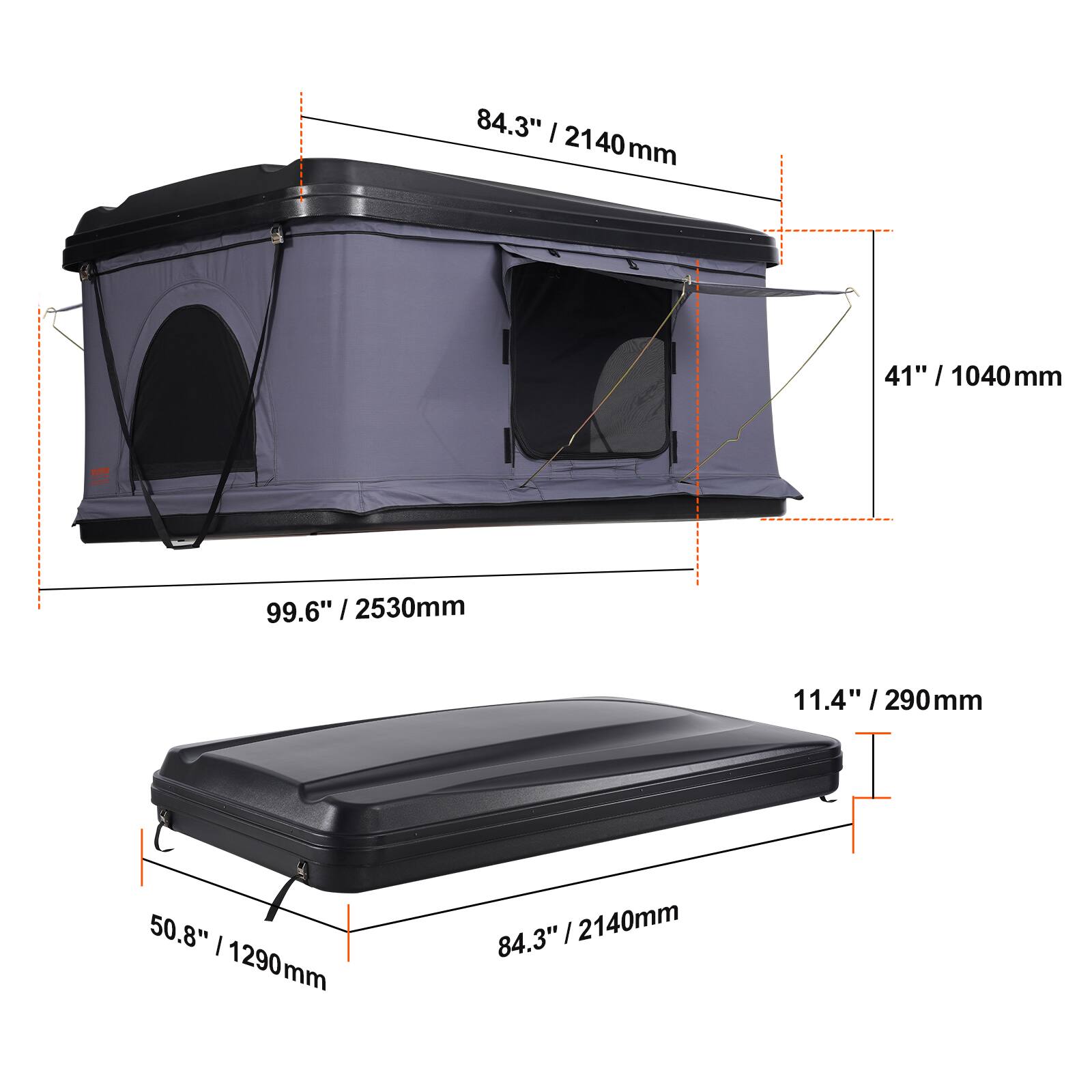 84.3" / 2140mm, 41" / 1040mm, 99.6" / 2530mm, 11.4" / 290mm, 50.8" / 1290mm, 84.3" / 2140mm