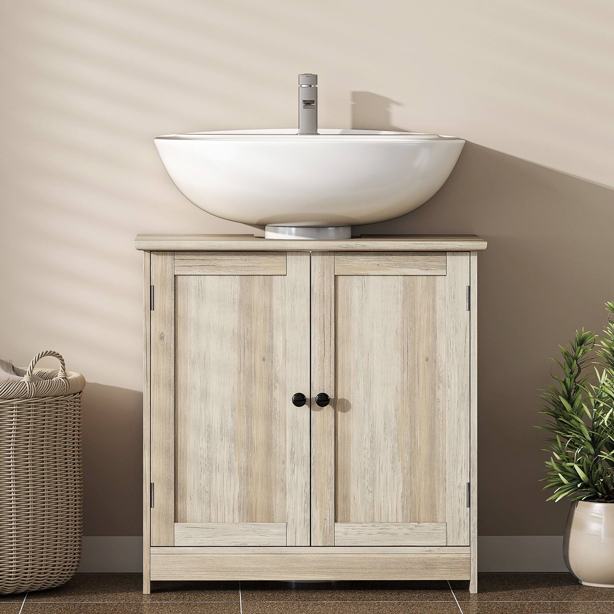 Alt View 2. Homcom - Under Sink Bathroom Cabinet, Pedestal Sink Storage Cabinet with 2 Doors, Shelf and U-Shape - Weathered Gray Oak.