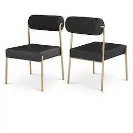 Meridian Furniture - Carly Vegan Leather Seat / Boucle Fabric Back Dining Chair, Set of 2 - Black