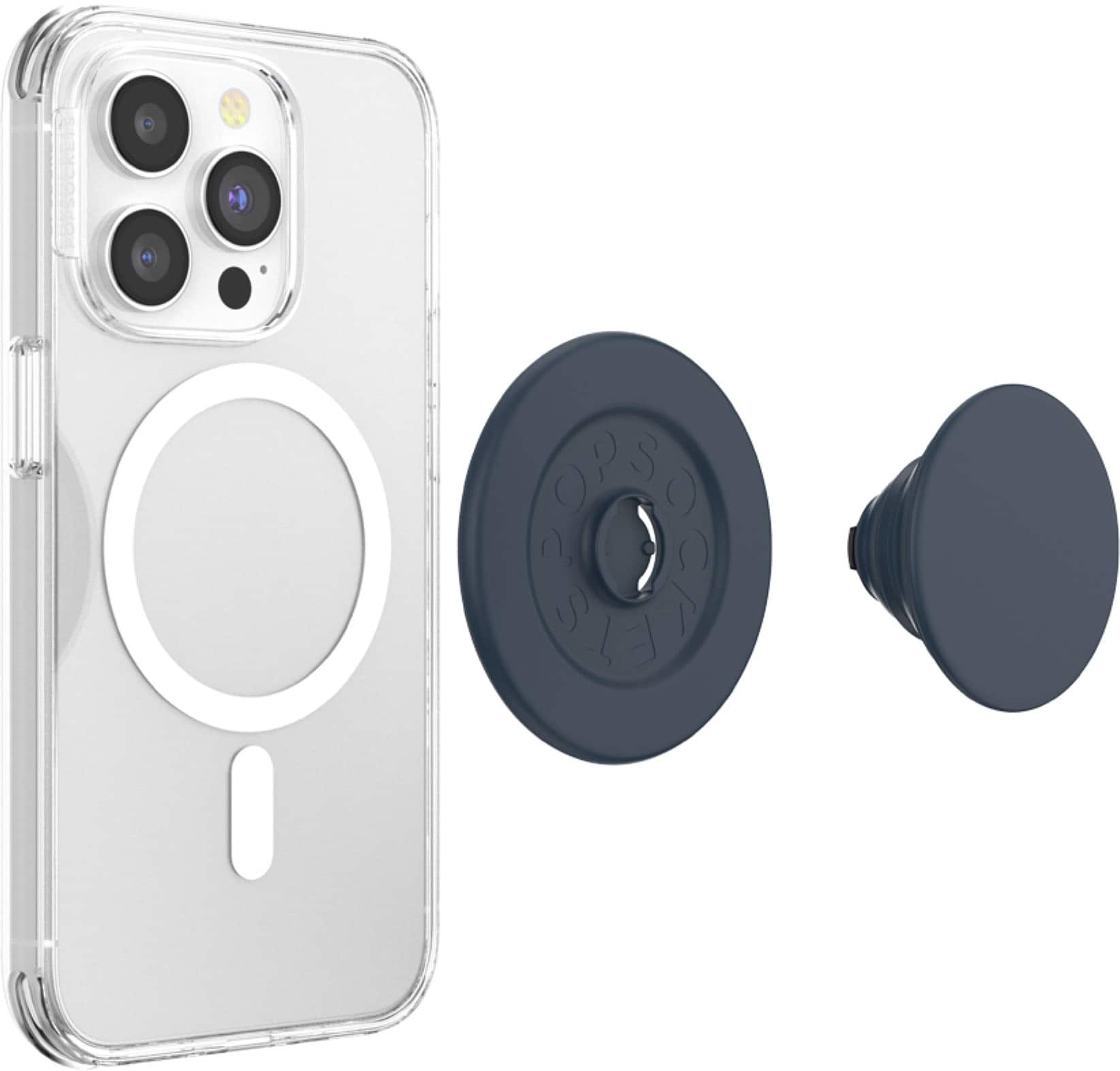 Back. PopSockets - MagSafe PopGrip Universal Magnetic Grip & Stand with Adapter Ring for Cell Phones - Soft Touch Navy.