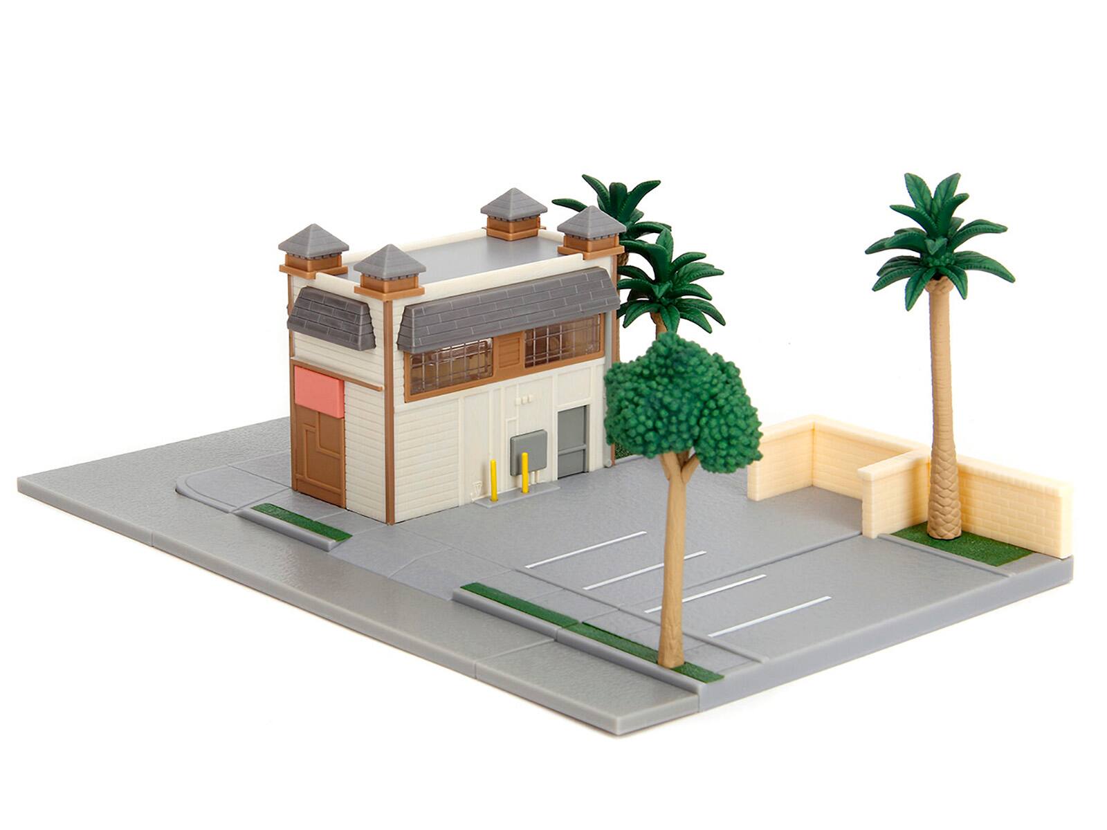 Alt View 5. Jada - Toretto Cafe Diorama with Mitsubishi Eclipse Green and Ford F-150 SVT Lightning Red "Fast and Furious" Model by Jada.