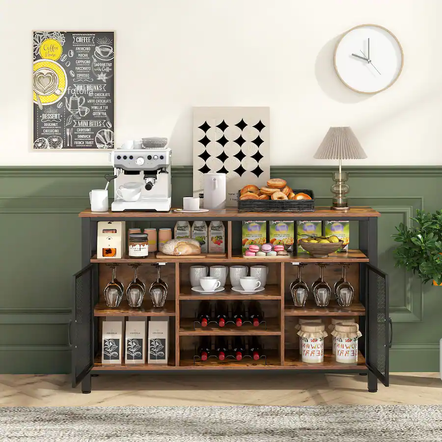 Rustic Tea Menu Gymax Wine Bar Cabinet 55 Inch Buffet Sideboard with 8 Bottle Wine ...