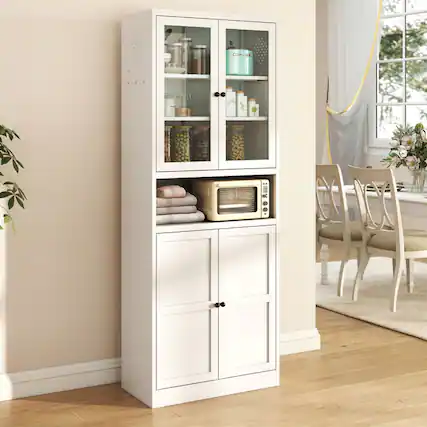 Front. ALEXOUN - 72" Metal Pantry Cabinet, Heavy Duty Stainless Steel with Adjustable Shelves, Freestanding Storage for Kitchen, Pantry - White.