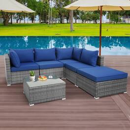 Gymax - 6PCS Patio Rattan Sectional Sofa Set Conversation Furniture Set w/ Cushions - Navy