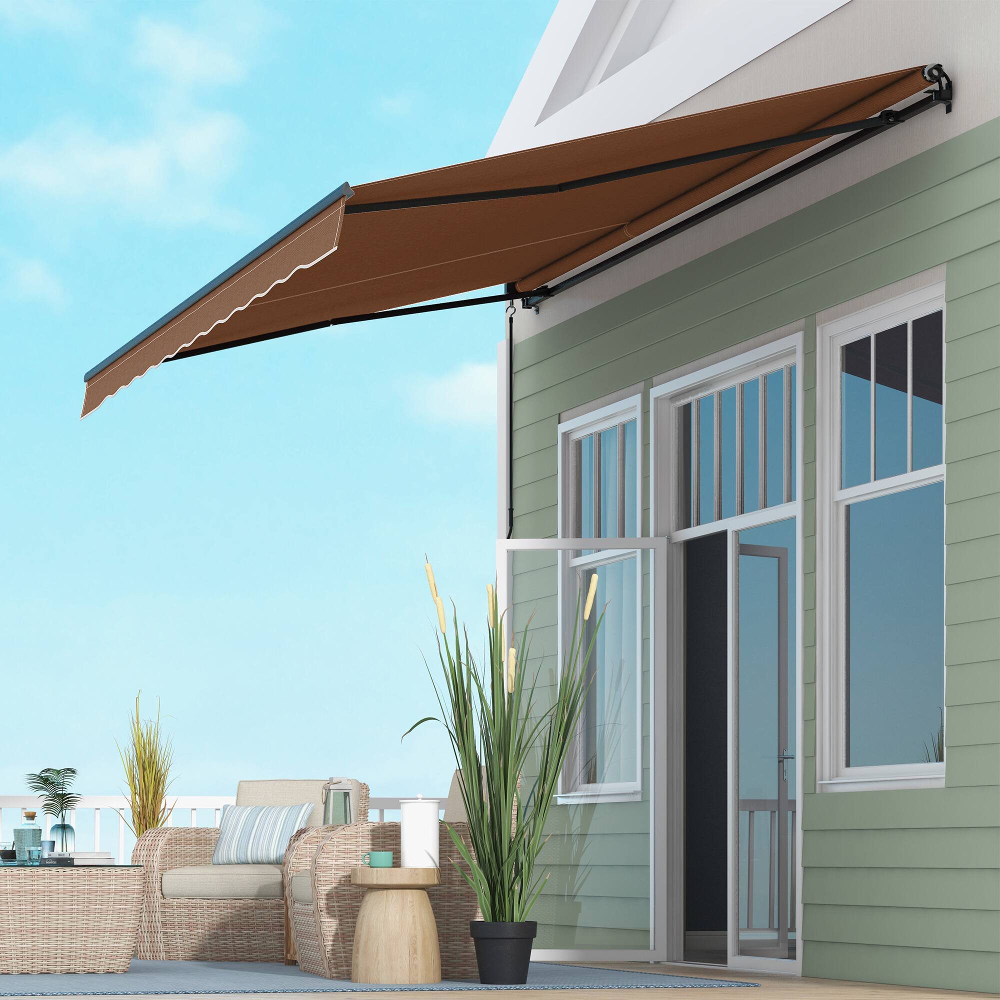 Alt View 8. Outsunny - 16' x 10' Retractable Awning, Patio Awning Sunshade Shelter with Manual Crank Handle - Brown.