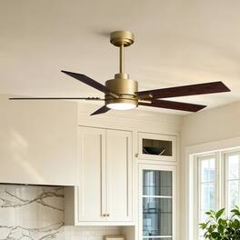 Siljoy - 52" Modern Indoor Ceiling Fan with LED Light, 5 Reversible Blades, 6-Speed DC Motor, Remote Control and Timer Function - Brushed Gold