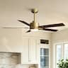 Siljoy - 52-inch Farmhouse Gold Ceiling Fan LED Light 5 Wooden Blades 6-Speed DC Motor Remote Timer Bedroom Living Room - Brushed Gold
