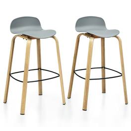 Gymax - Modern Set of 2 Barstools 30inch Pub Chairs w/Low Back & Metal Legs Grey - Gray