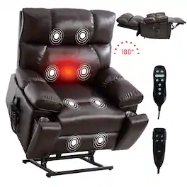 Boyel Living - Leatheraire Dual Motor Power Lift Recliner with Heat & Massage, Infinite Positions, Hidden Cup Holders - Brown