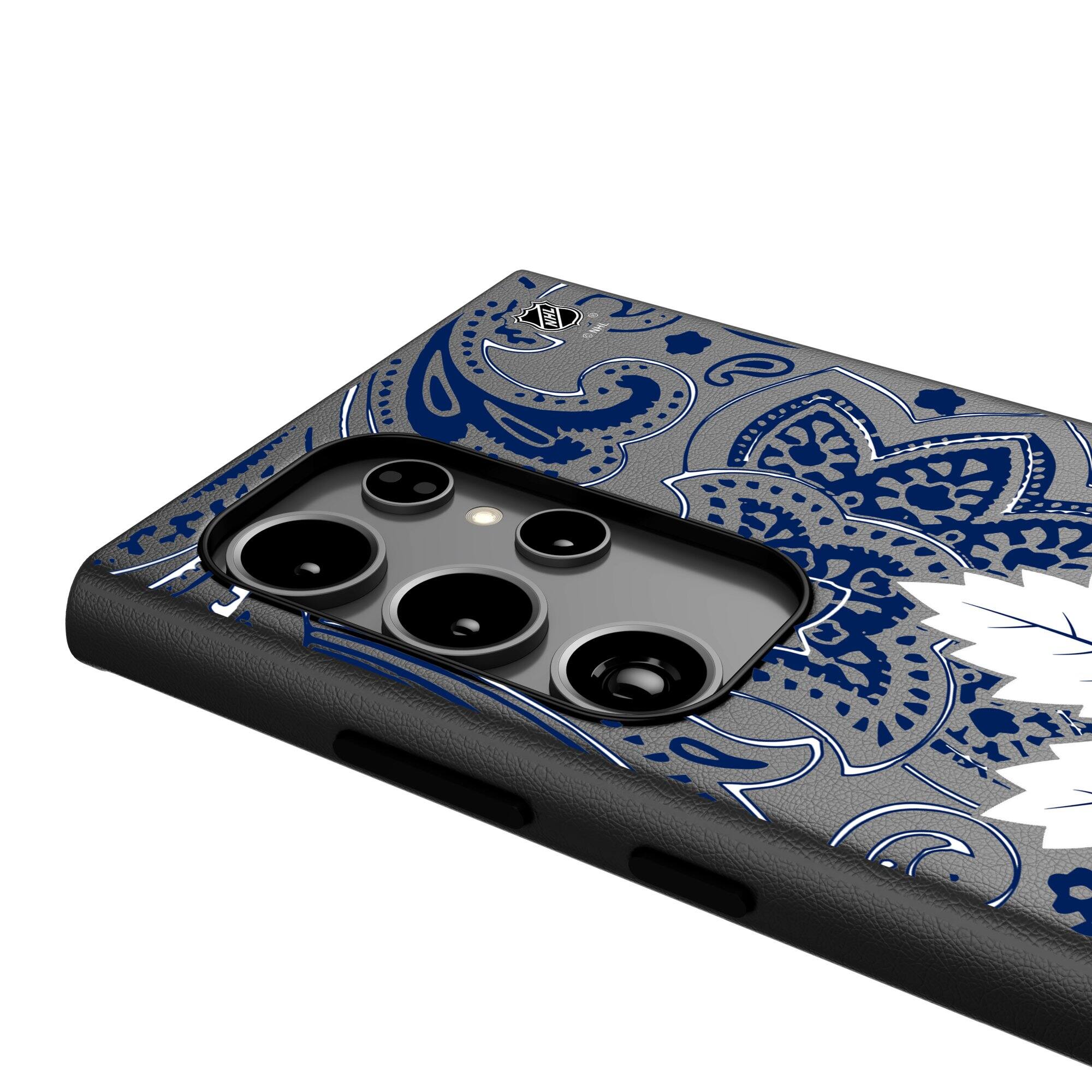 Alt View 3. Keyscaper - Toronto Maple Leafs Paisley Galaxy Magnetic Bump Case - S25 Ultra - Black.