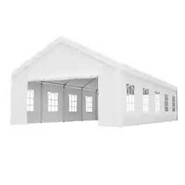 Mondawe - 16x32 FT Carport Canopy, Portable Metal Carport Garage with Removable Waterproof Cover & Sidewalls - White
