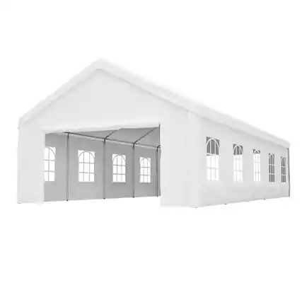 Front. Mondawe - 16x32 FT Carport Canopy, Portable Metal Carport Garage with Removable Waterproof Cover & Sidewalls - White.