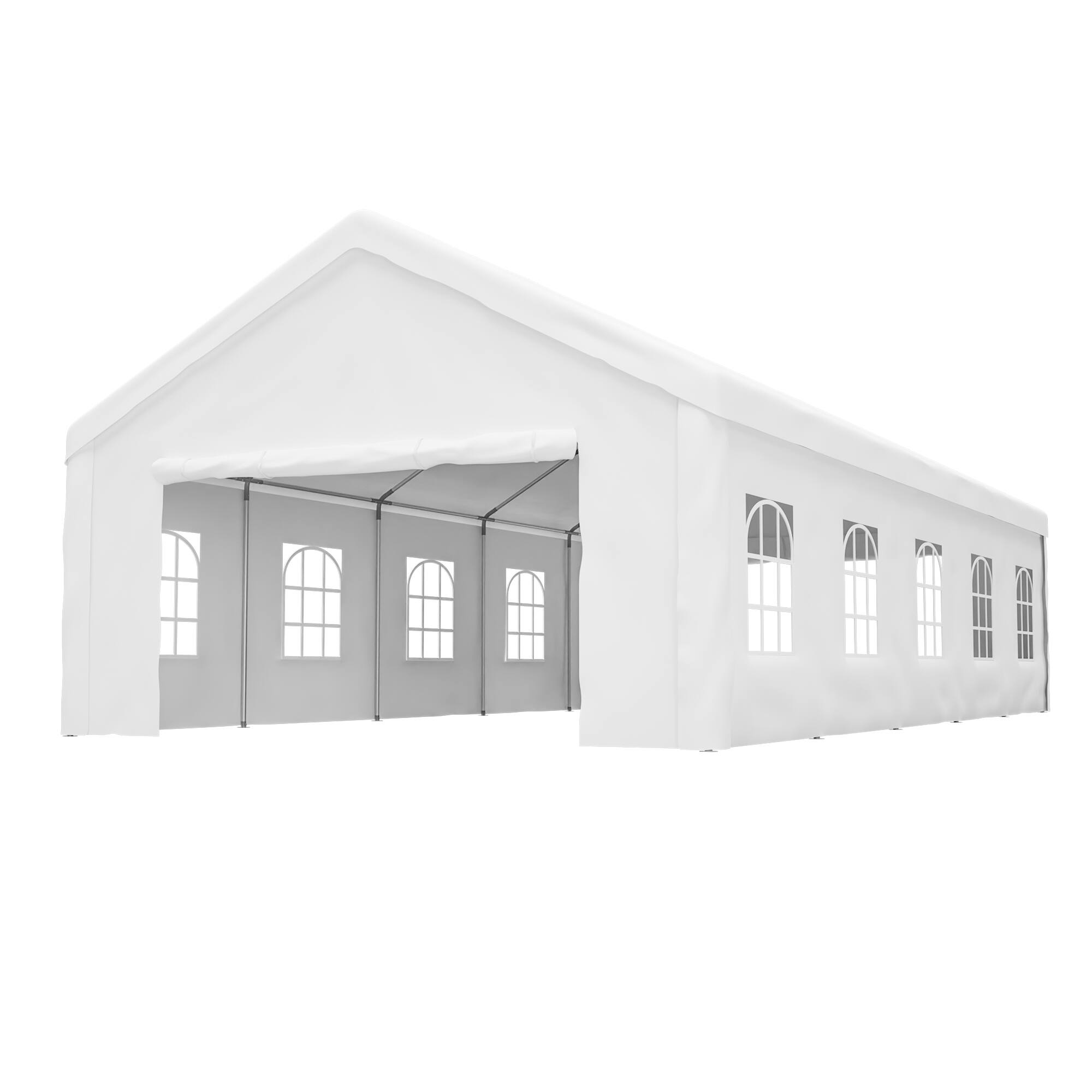 Front. Mondawe - 16x32 FT Carport Canopy, Portable Metal Carport Garage with Removable Waterproof Cover & Sidewalls - White.