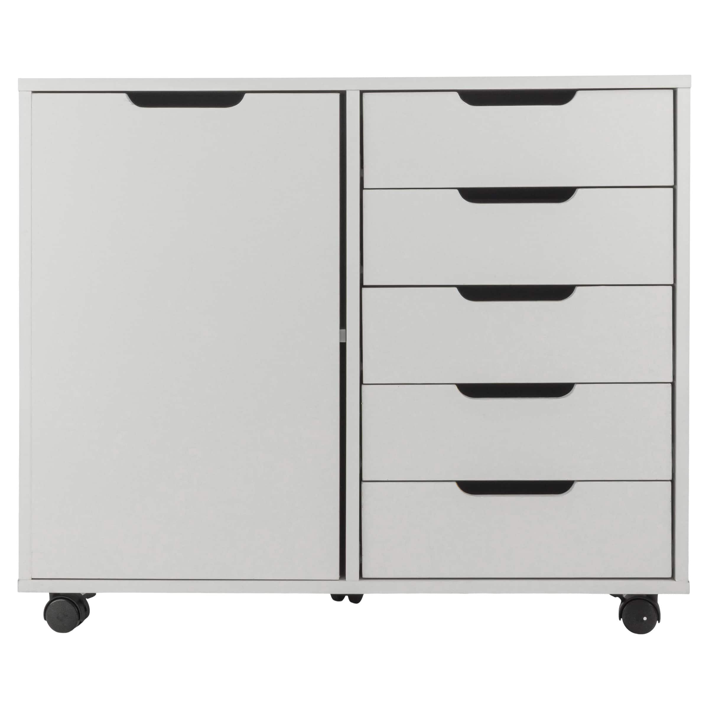 Lavish Home - 5 Drawer Office Storage Cabinet Wooden Lateral File Cabinet with 5 Drawers, Door, and Adjustable Shelves - White