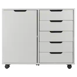 Lavish Home - 5 Drawer Office Storage Cabinet Wooden Lateral File Cabinet with 5 Drawers, Door, and Adjustable Shelves - White