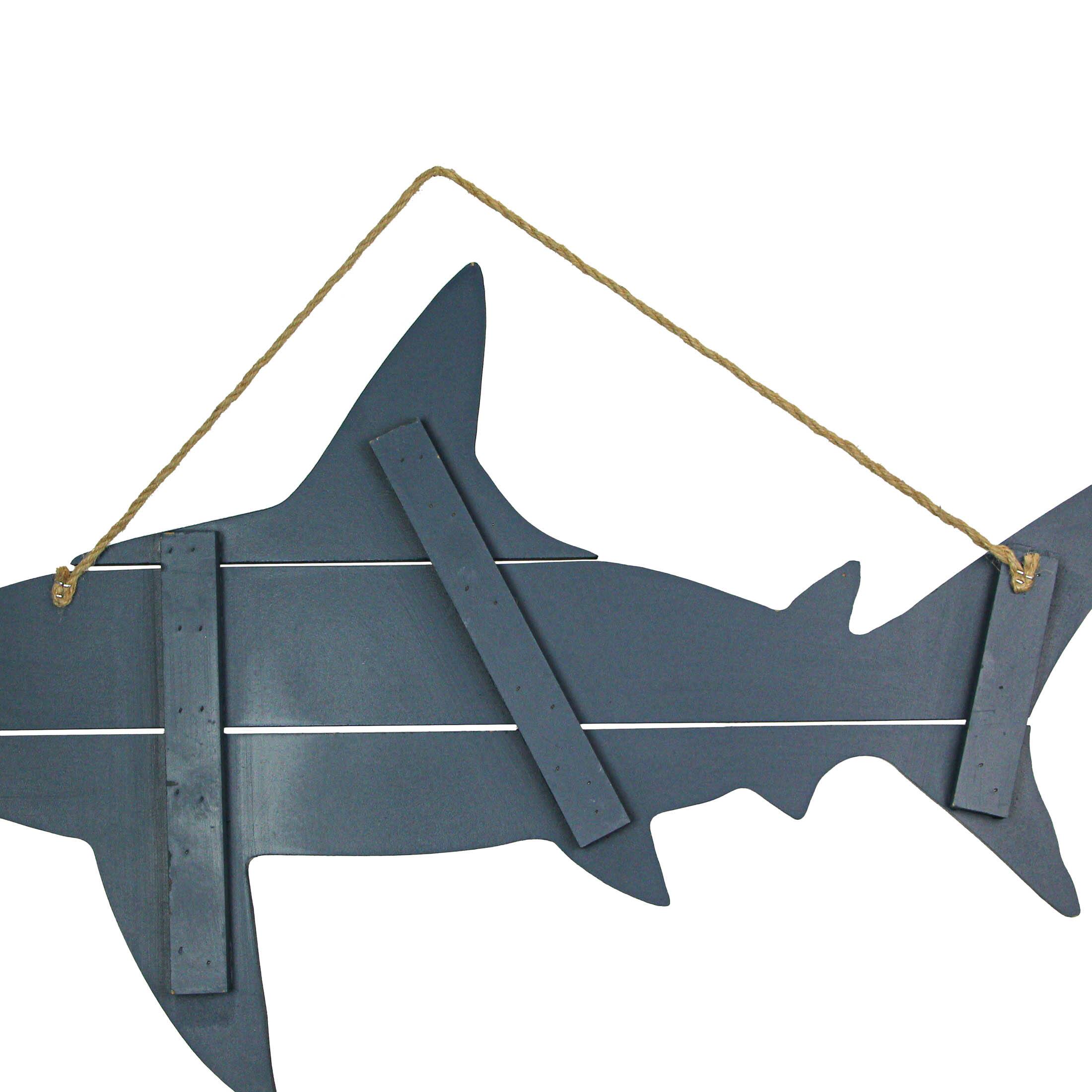 Alt View 2. Zeckos - 31 Inch Blue Wood Carved Shark Wall Decor Plaque Hanging Nautical Art Coastal - Blue.