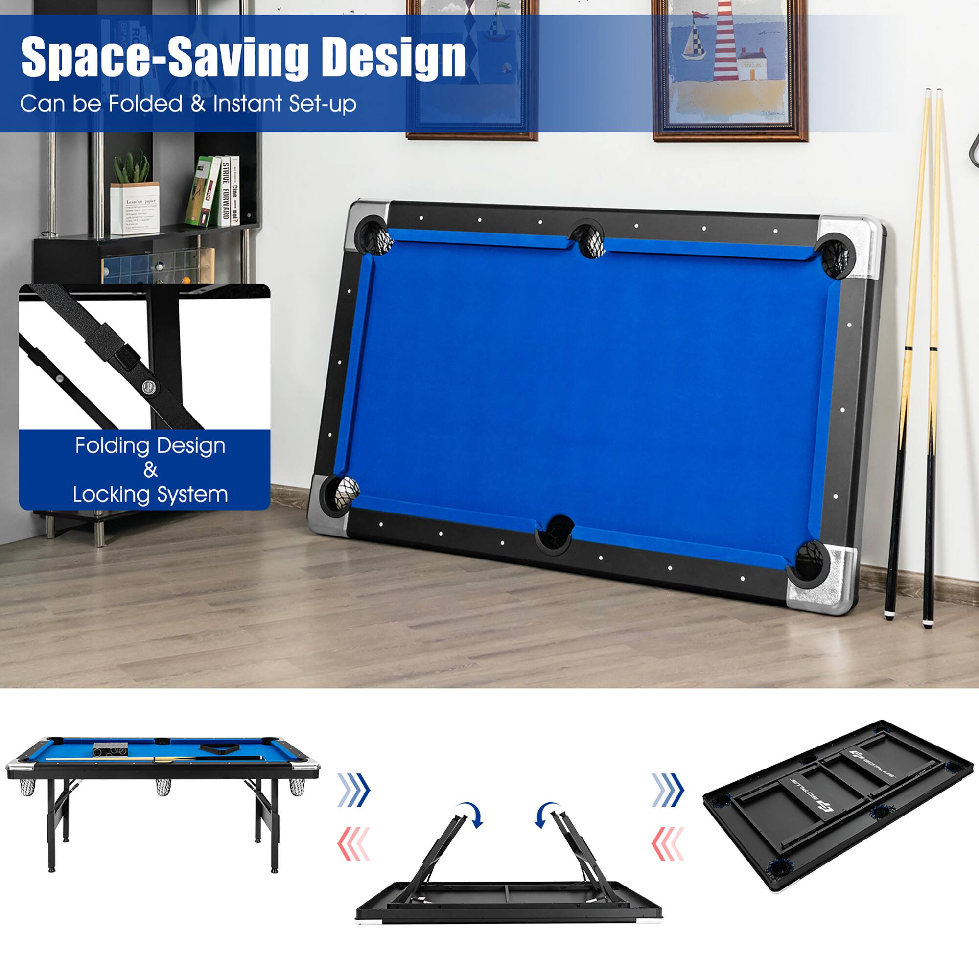 Space-saving design can be folded & instant set-up. Folding design & locking system.